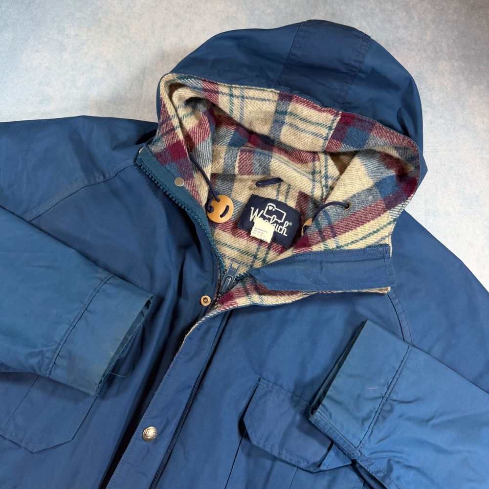 Woolrich Mountain Parka Mens XL Blue Vintage 60/40 Plaid Lined Jacket Wool USA